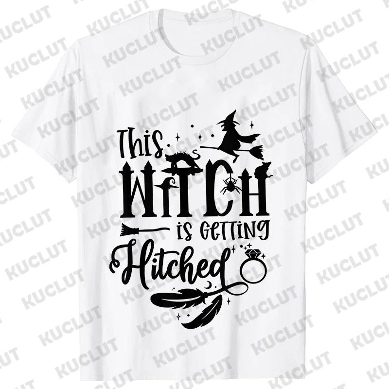 Team Bride Y2k Tops Bridal Shower Wedding Shirt This Witch Is Getting Hitched Lit T-Shirt Halloween Bachelorette Party EVJF Tees