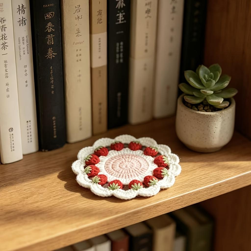 1Pc Handmade Strawberry Crochet Coasters for Protecting Tableware - an Elegant Decoration And Safeguard for Your Table