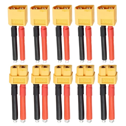 CowGoldChild XT60 Connectors, 10-Piece Plug Male and Female Connector Adapter with 40mm 12AWG Silicone Wire for RC Model Cables, RC Drones, and LiPo B