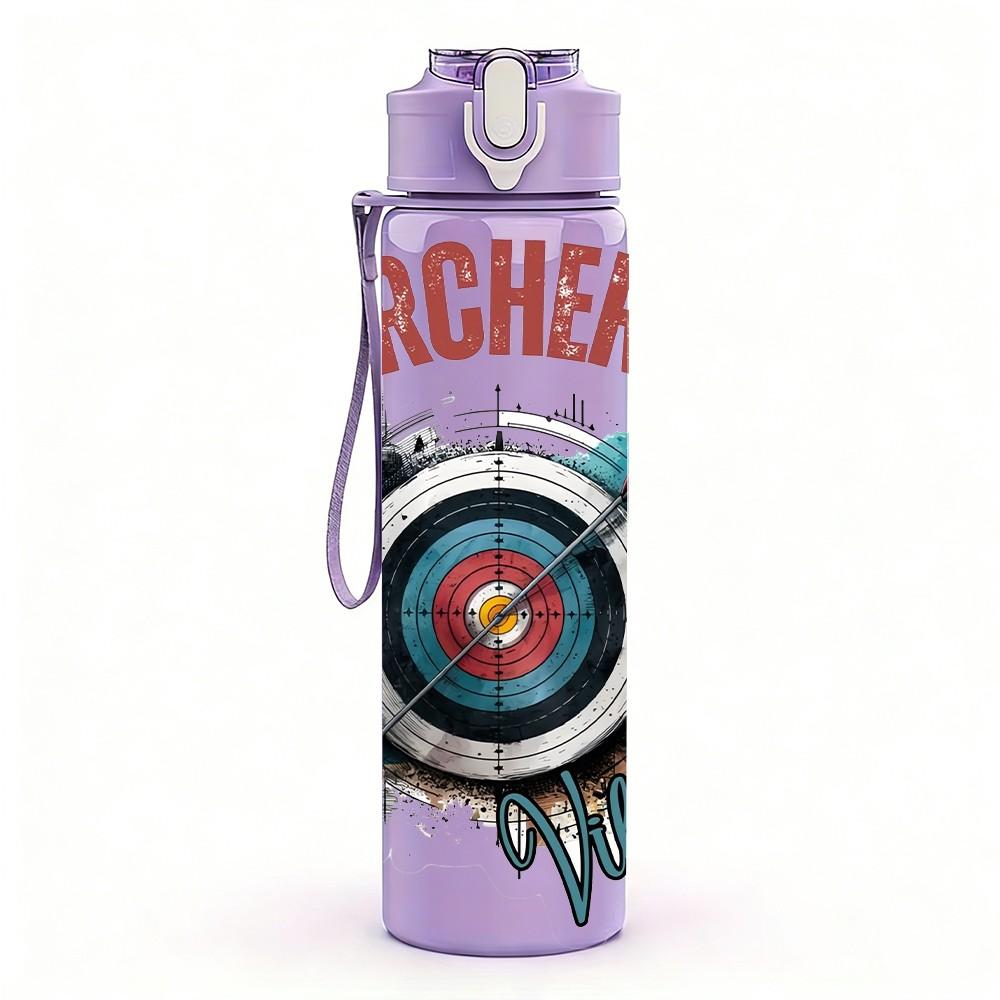 1 Stück Bogenschießscheibe Farbspritzer-Druck 750 ml Farbe Kunststoff Sport-Wasserflasche Auslaufsicher Klappdeckel mit Strohhalm Geeignet für Sport, Büro, Zuhause violett