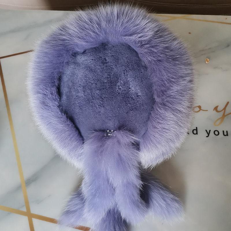 

Шапка из лисьего меха Женская Зимняя из норки Национальный стиль Монгольская шапка Натуральная кожа Накладки на уши Лыжная шапка L（58-60cm）