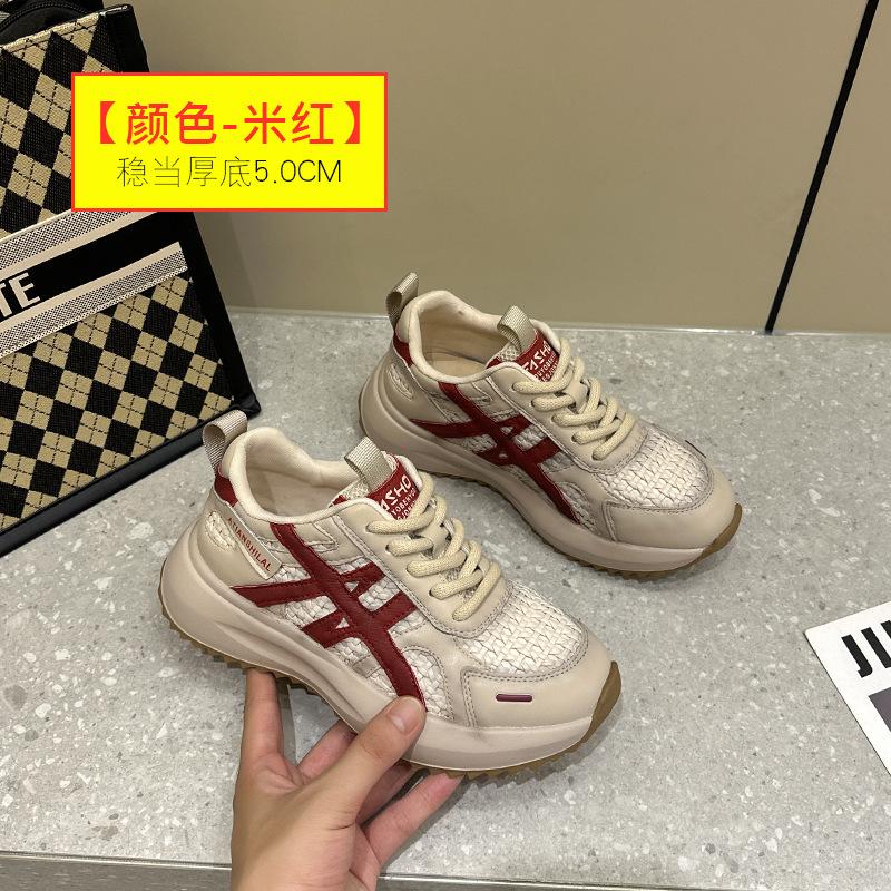 

2025 outer wear versatile sports shoes women s single shoes woven Forrest Gump shoes breathable dad shoes children 40 красный