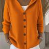 Women's Hooded Knit Cardigan Sweater with Button Closure In Solid Colors for Autumn & Winter