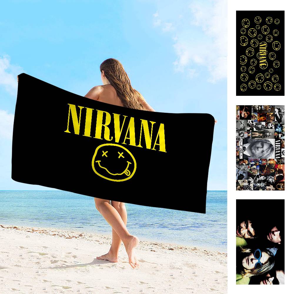 Hot Band N-Nirvanas Rock Beach Towel Colorful Bath Towels for Girl Microfiber Quick Dry Custom Sand Free Beach Yoga Spa Gym Pool