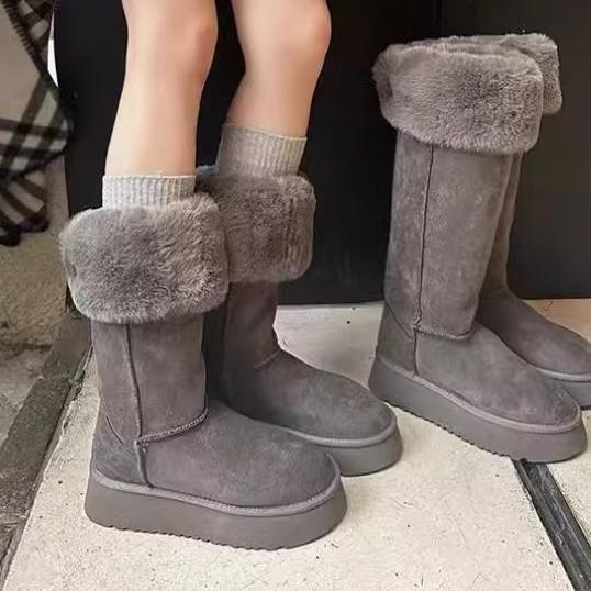 Maillard Big Hair Two Knee Snow Boots 2025 Winter Suede Round Head Northeast Thickened Fur Warm Snow Cotton
