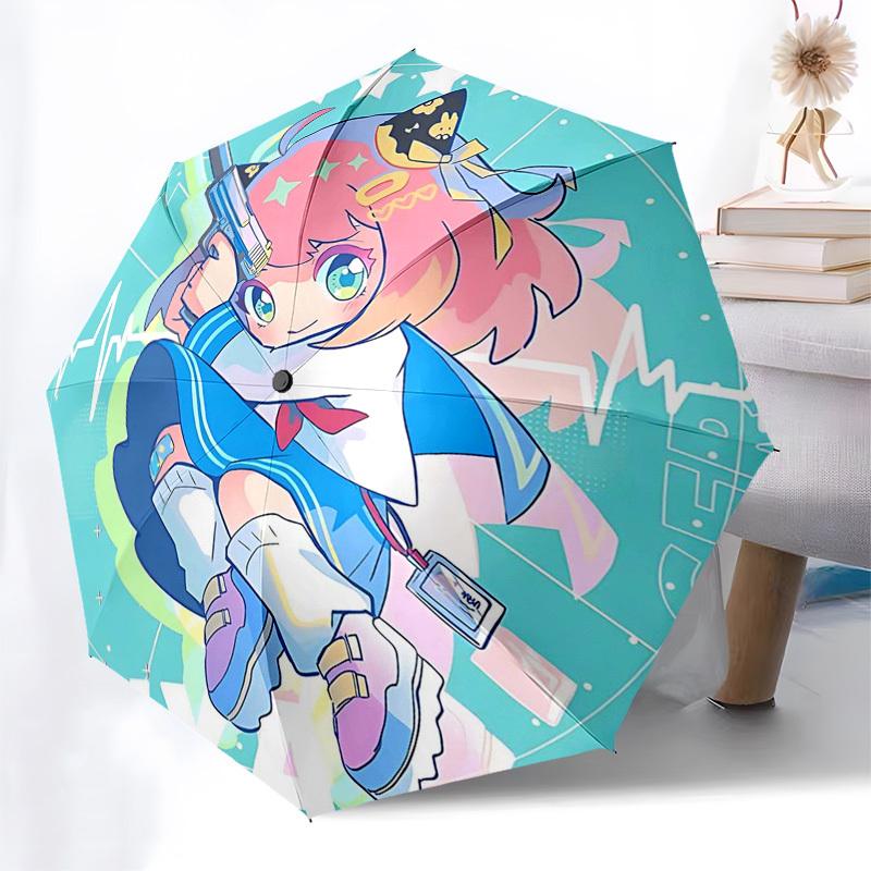 

1pc Anya Forger Automatic Folding Umbrella: Portable 3-Fold Design with 8-Bone Frame, Perfect for Fans, Travelers, and Daily Use - Ideal Gift for Any