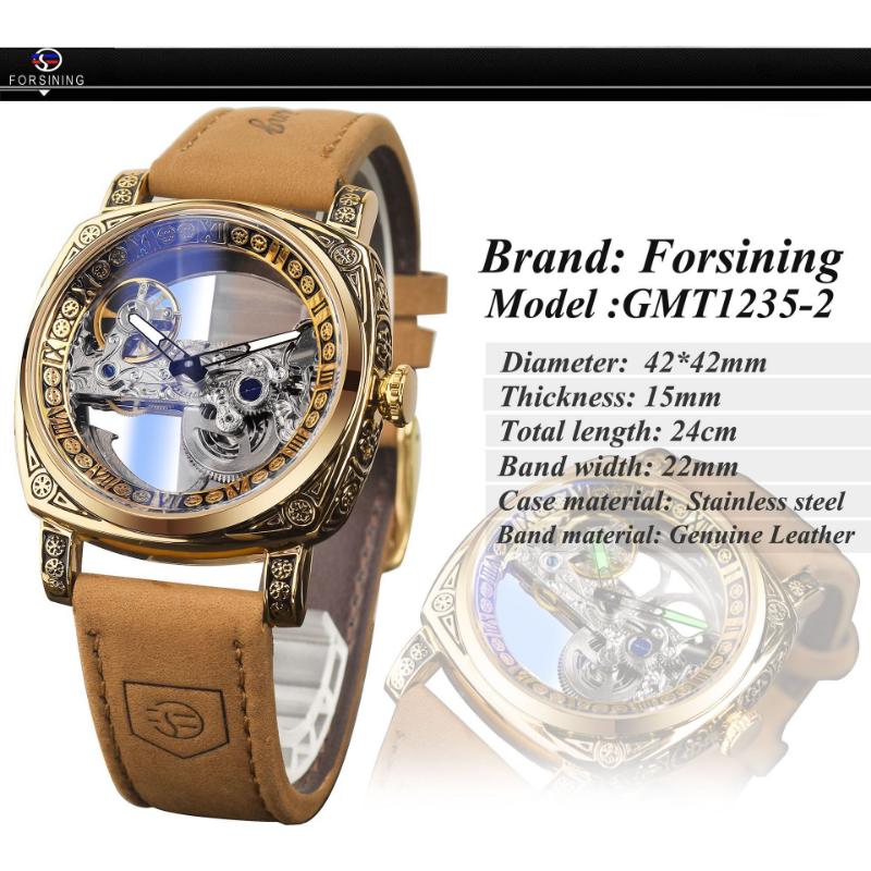 Orologio Meccanico Automatico Da Uomo FORSINING: Quadrante Scheletrato Quadrato Con Cinturino In Silicone (Impermeabile 30m, Lancette Luminose)