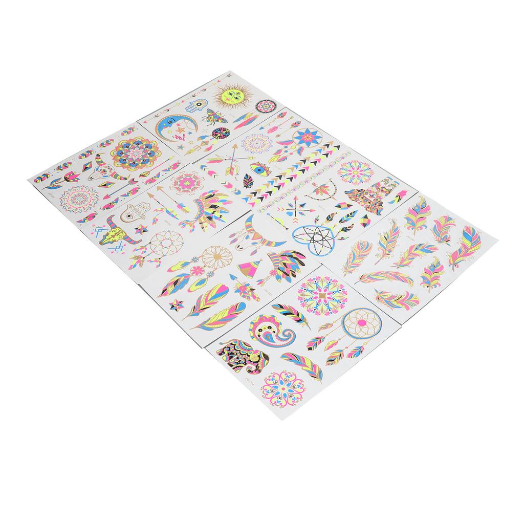 8 Pcs Neon Tattoo Stickers Fluorescent Bronzing Waterproof Glow Neon Party Body Face Skin Temporary