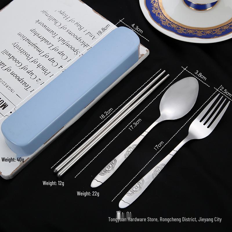 Portable Stainless Steel Travel Cutlery Set: Fork, Spoon & Chopsticks - Perfect for Students and Outdoor Use