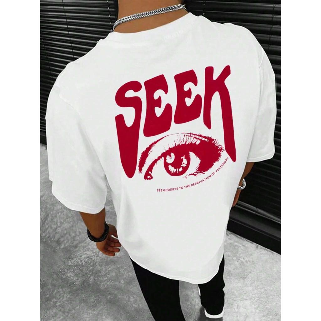 Seek Anticipated Gaze Printing T-Shirts Men Soft Loose Tshirs Breathable Summer Street T-Shirts Cotton Loose Tee Clothes