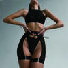Sexy Lingerie Set Woman 3 Pieces Vest Top Seamless Underwear Garter Belt Set Thong Black Intimate Exotic Sets