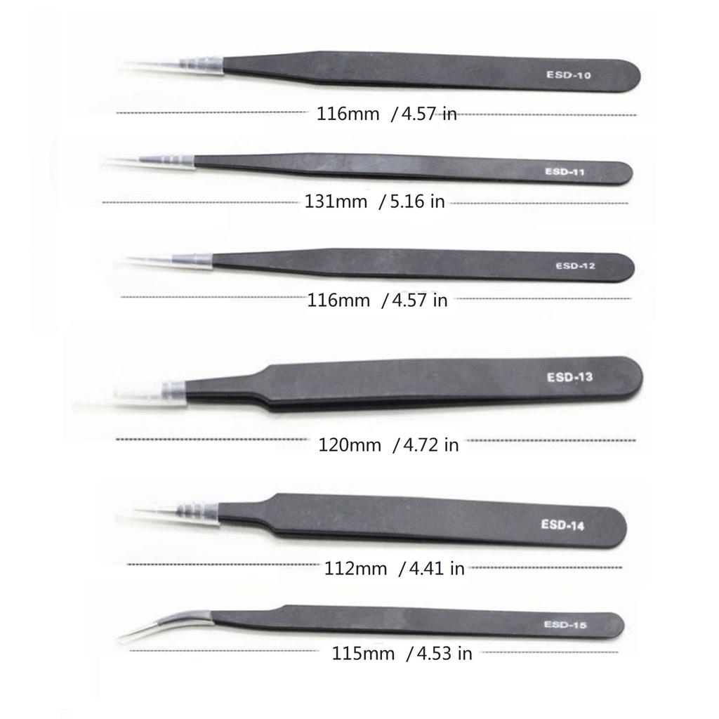 Black Coated Stainless Tweezers Ergonomic Tweezers Electronics Disassembly for Electronic Device Repair & Model Making