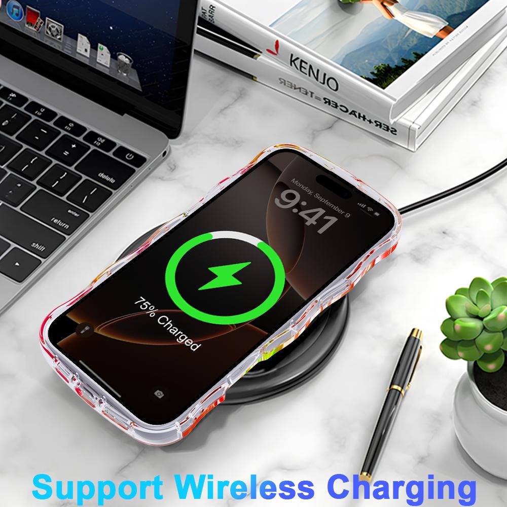 For iPhone 16 Pro Max Magnetic Case Wave Edge Glitter TPU Phone Back Cover