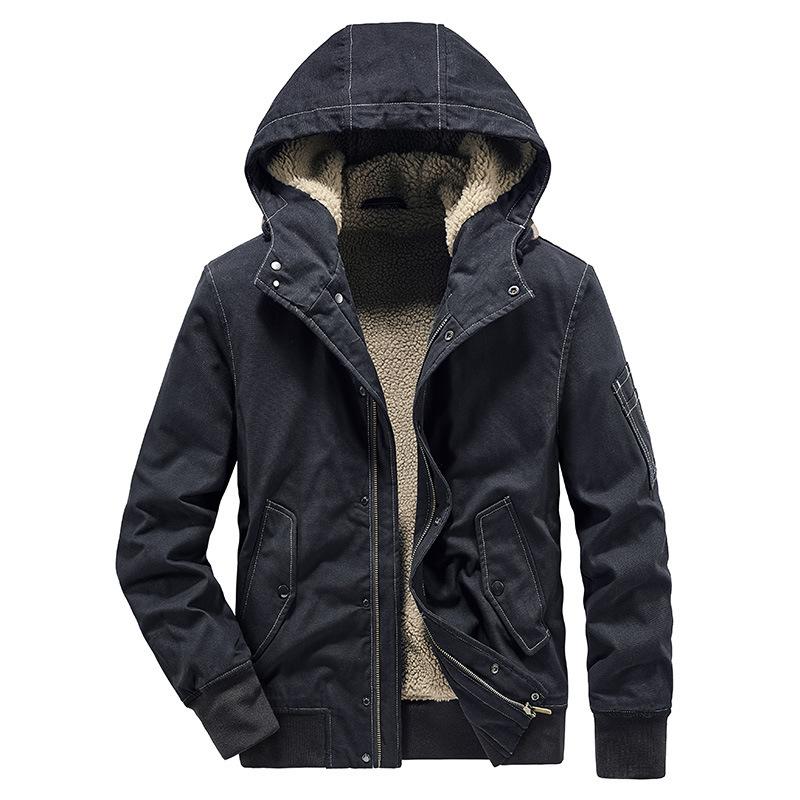 

Autumn and Winter Velvet Cotton Jacket, Warm Cotton Jacket, Men s Hooded Loose Cotton Jacket, Casual Jacket M чорний