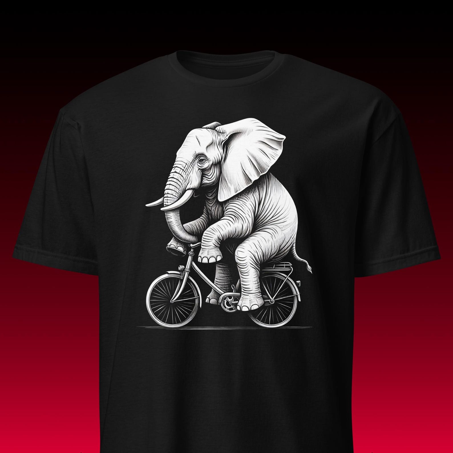 Elephant On Bicycle Tee | Vintage Illustration | Whimsical Animal Lover Gift M