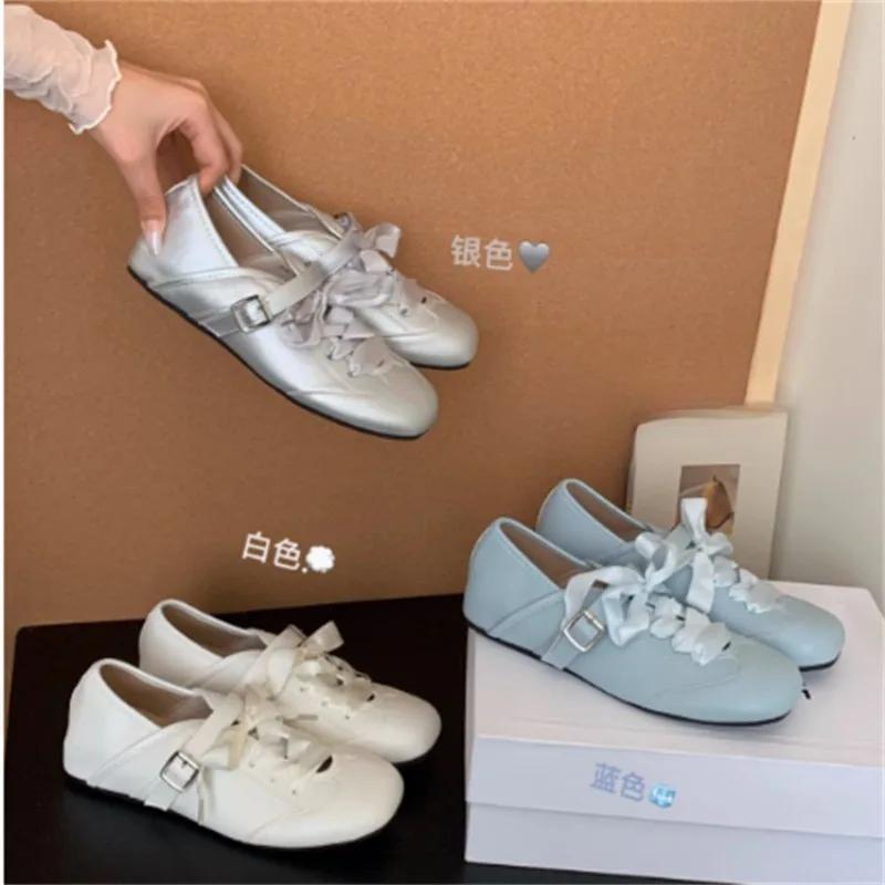 Fashion Square Toe Shallow Mouth Mary Janes Women's Inside Heightened Ribbon Bow Casual Soft Sole Non-Slip Flat Single
