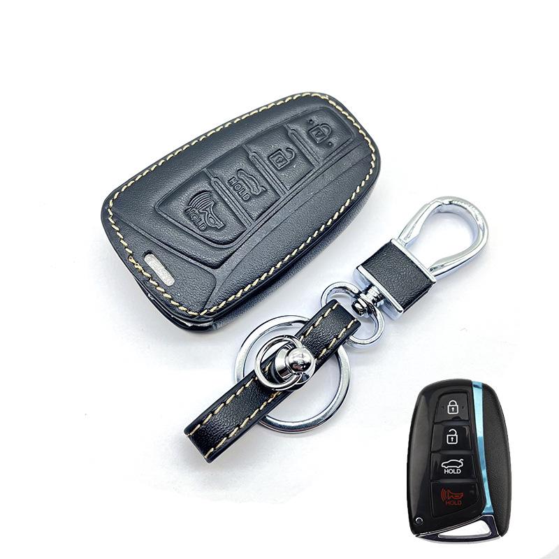 Hyundai IX35/45 New Santa Fe Genuine Leather Key Fob Cover - 3/4-Button Protection