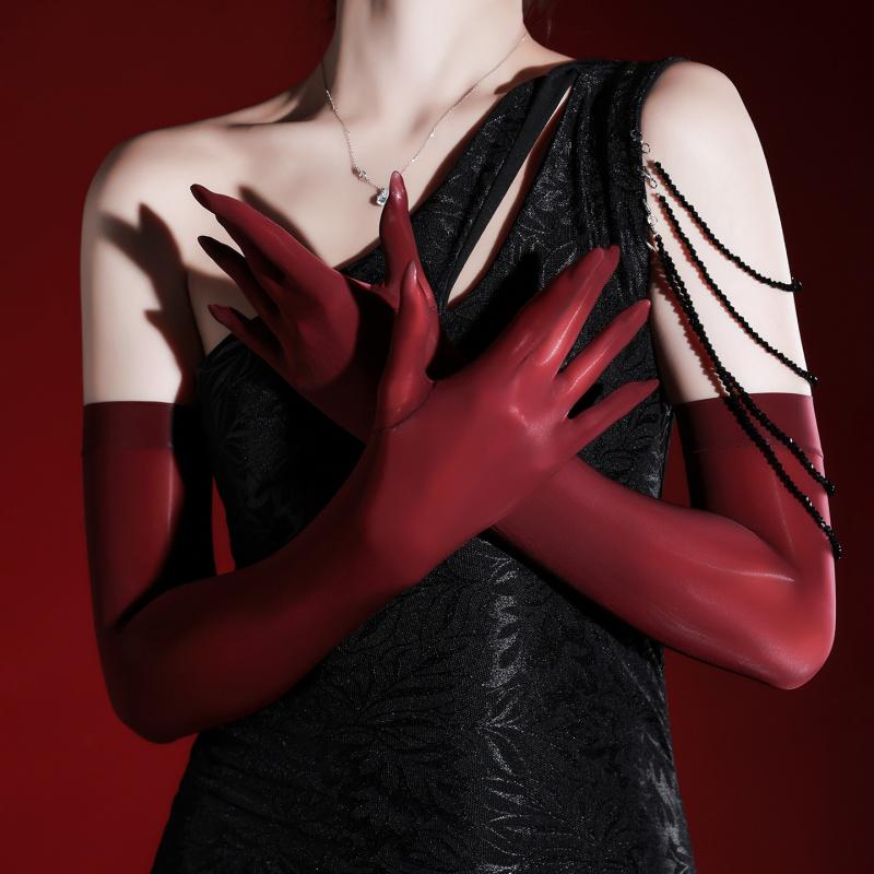 Glossy Black Silk Stockings And Gloves For Women, Sexy And Sensual, Silky And Oily