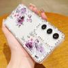 Przezroczyste etui na telefon z diamentową ramką dla Samsung S25 Edge S24 FE S23 Ultra S22 A56 A36 A16 A15 A55 A35 Wzór kwiatowy Miękki silikon Odporny na wstrząsy Pokrowiec z bumperem