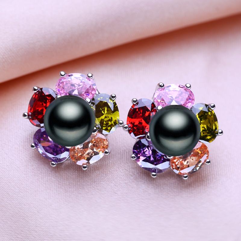 

СЕРЬГИ SENIKO 8-9 мм из натурального пресноводного жемчуга, геометрический дизайн, модные серьги-цветы с кубическим цирконием для женщин и девушек, подарок E