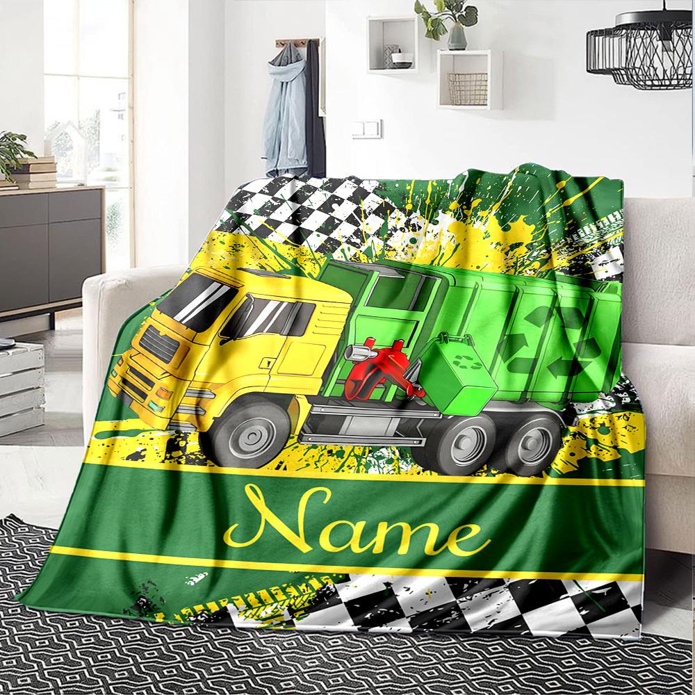 Home Customize Your Name Garbage Truck Themed Blankets Cozy Soft Lightweight Allseason Multipurpose Blanket For Picnics Sofas Offices Beds Living