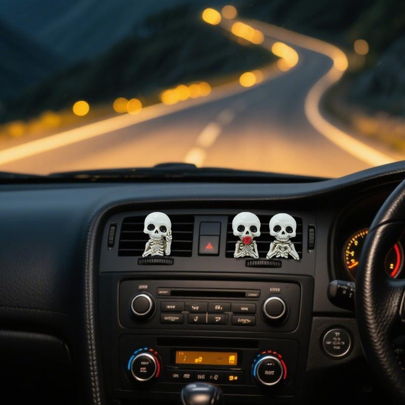 3Pcs Cute Resin Skull Car Air Outlet Diffuser Funny Auto Interior Aromatherapy Decor Cool Gift for Boyfriend