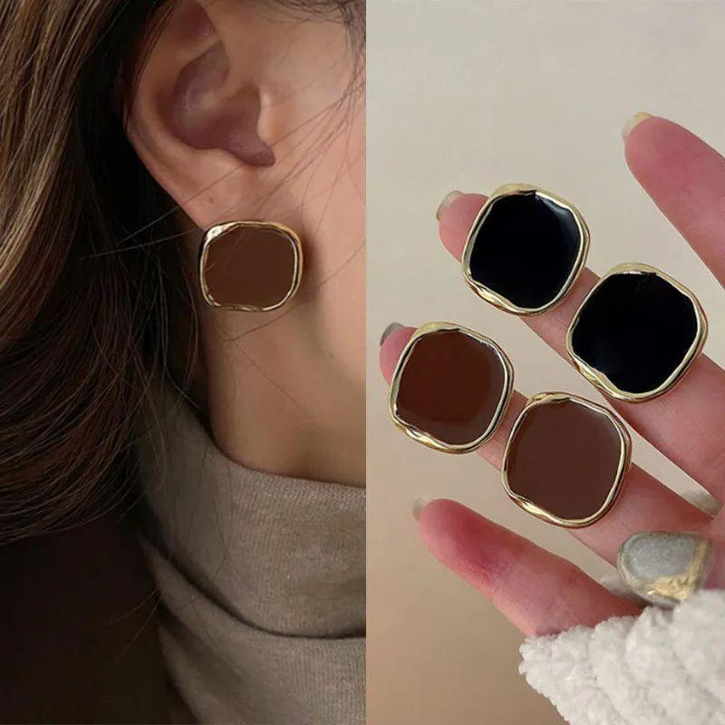 Square Black Brown Color Korean Style Stud Earrings for Women New Fashion Jewelry Earing Simple Female Party Earring Gifts