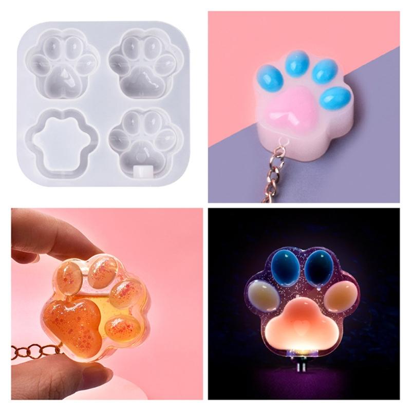 DIY 4-Mulden Liebesherz für Katzenpfoten Schlüsselanhänger Harzform DIY Bastelarbeiten UV-Epoxidform Handgemachter Schmuck Ornamente Anhänger M