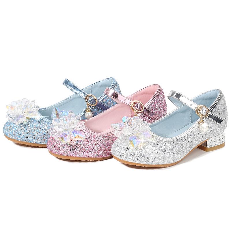 Mädchen Blaue Kristall Prinzessin Absätze - Frühling/Herbst Rutschfeste Modeschuhe mit Blumendetail für Kinder