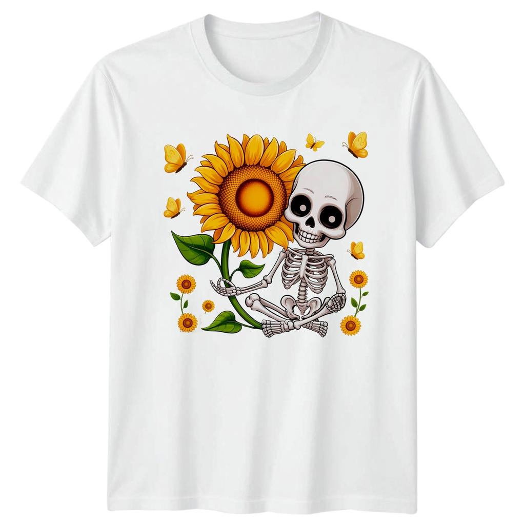Skeleton Sunflower TShirt Halloween Gift For Him And Her Cute Spooky Tee