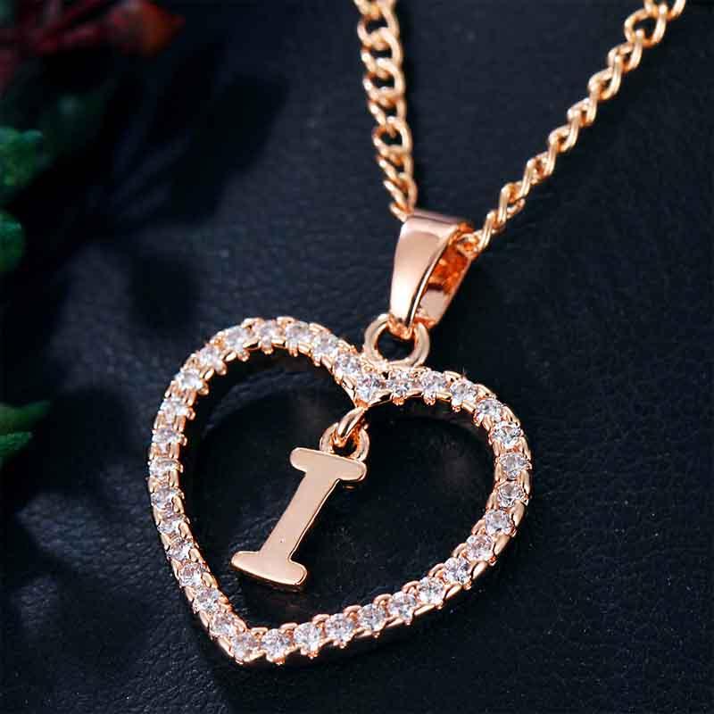 Heart Letters 26 Love Crystal Women Silver Plated Chain Jewelry Necklace
