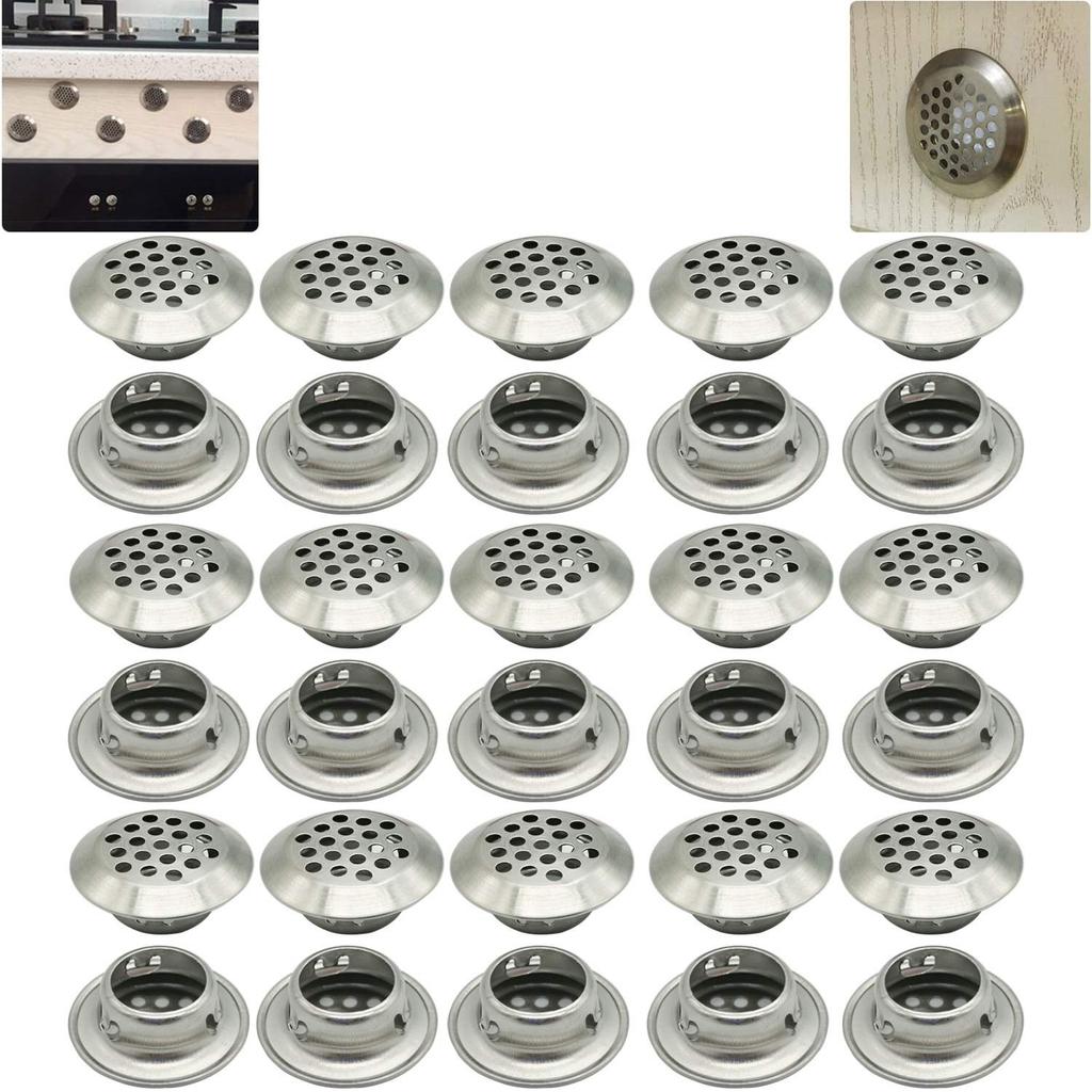 CTRICALVER 30pcs Stainless Steel Air Vent Hole Ventilation Louvers Round Mesh Hole 19mm Round Ventilation Grille for or Shoe Cabinet Round,