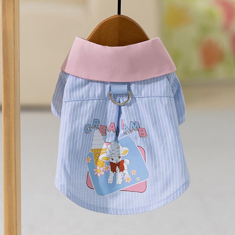 Spring and Summer Dog Thin Breathable Cute Lamb Striped Cartoon Vest Two-legged Shirt Cat Pet Dog Clothes