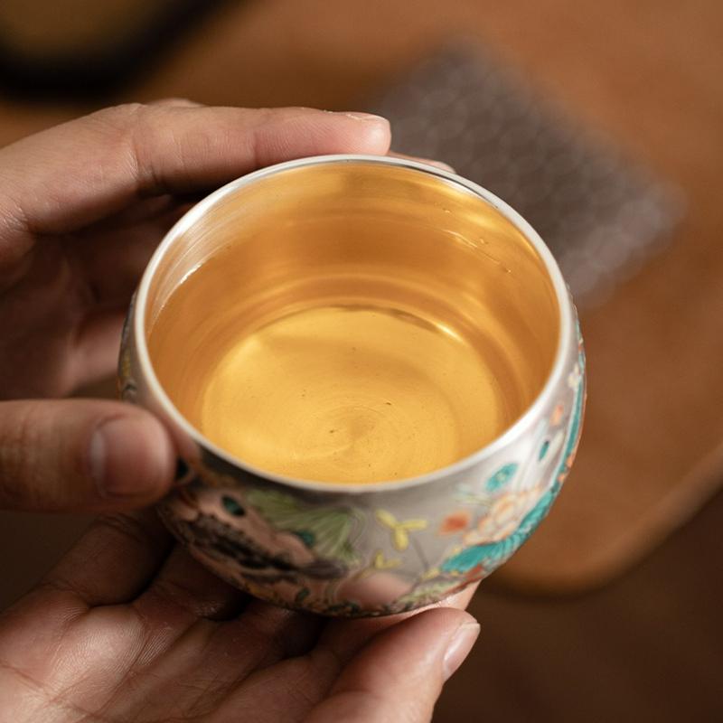 Silver Plating Chinese Style Ceramic Cups Fish Tea Cup Set Beatiful Teaware Bowl Tea Ceremony Kung Fu Tea Set Personal Cup Gift