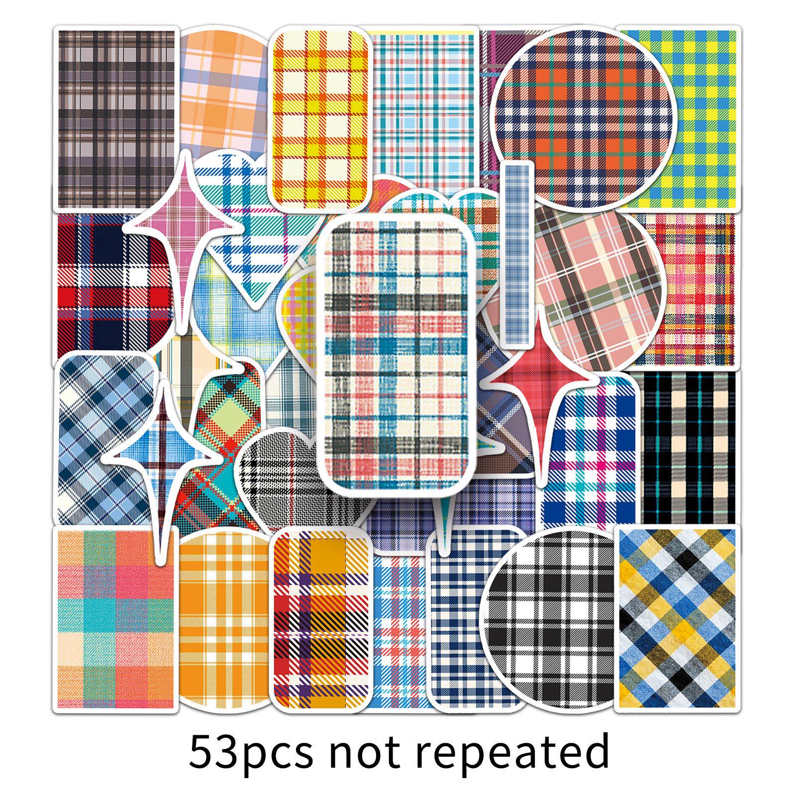 53 Creative Hand-Drawn Plaid Stickers for Cartoon Graffiti Journaling
