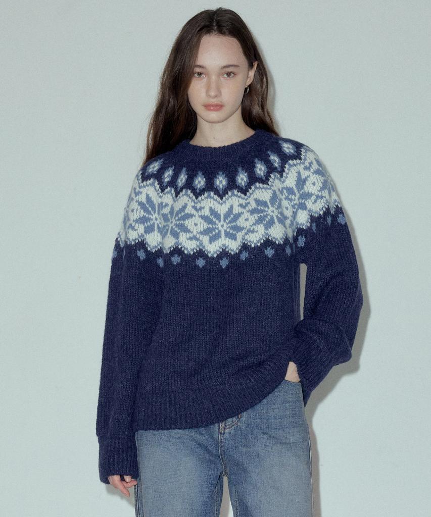 CITTA Alpaca Snow Flower Nordic Knit_Ctk227 (Navy)