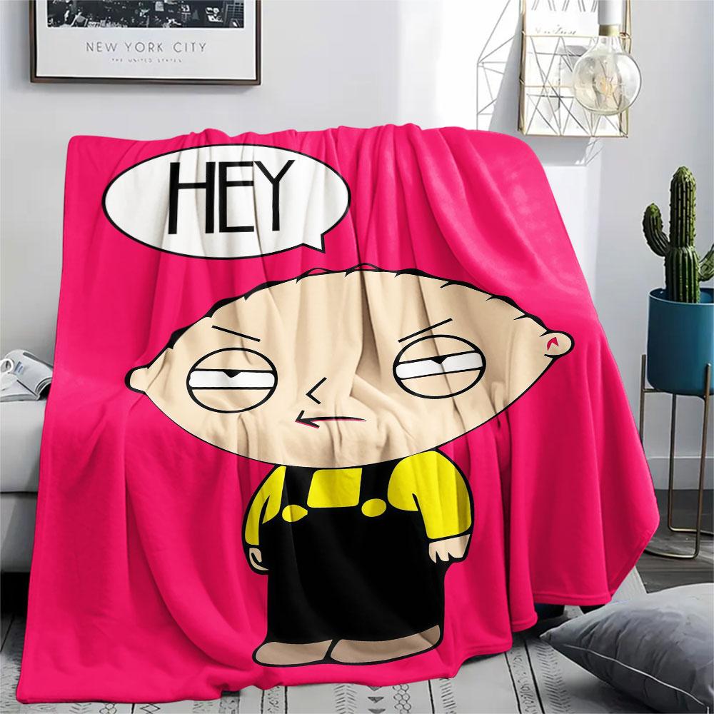 Stewie Griffin Printed Flannel Blanket, soft throw for bedroom sofa, washable, fan merchandise, great gift.