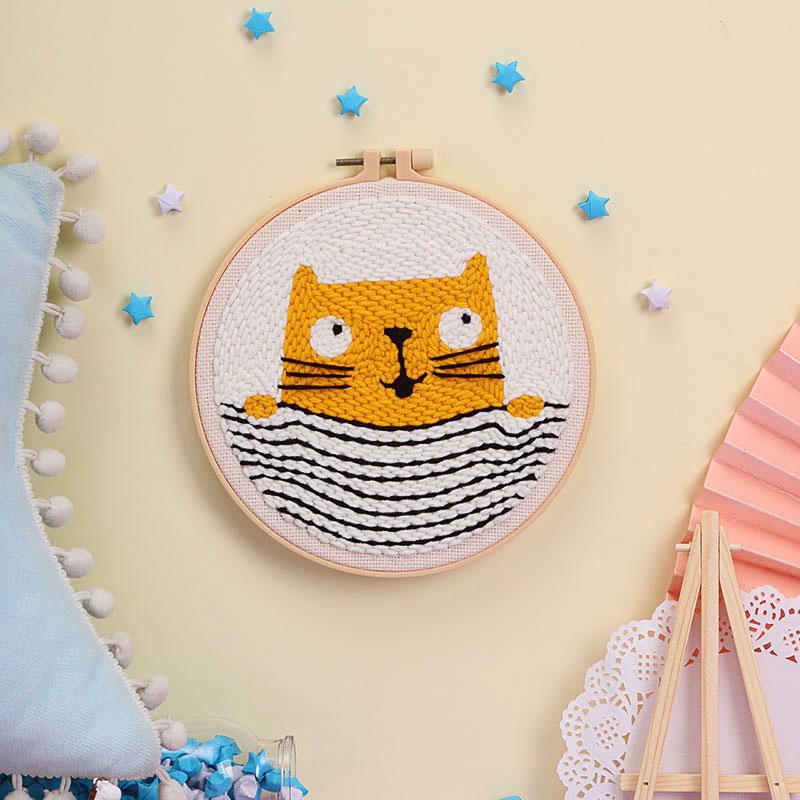 Russian DIY Punch Needle Embroidery Kit: Includes Yarn, Needle, Latch Hook, & Hoop for Knitting & Ornament Crafting