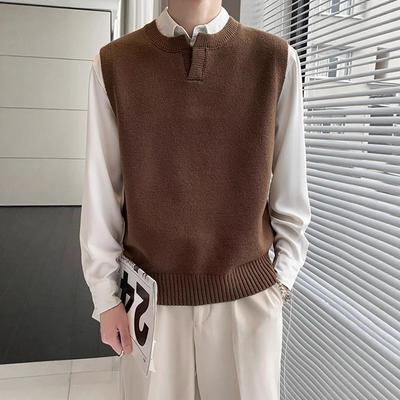 Men's V-neck Sleeveless Knit Vest for Autumn/Winter 2025 - Loose Fit, Pure Color.