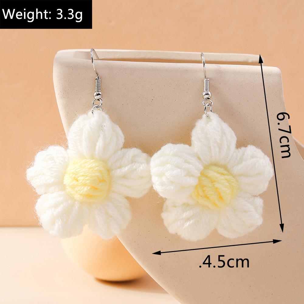 Fashion Colorful Flower Drop Earrings for Women Handmade Knitted Flower Dangle Hooks Earrings Girls Party Holiday Jewelry Gifts