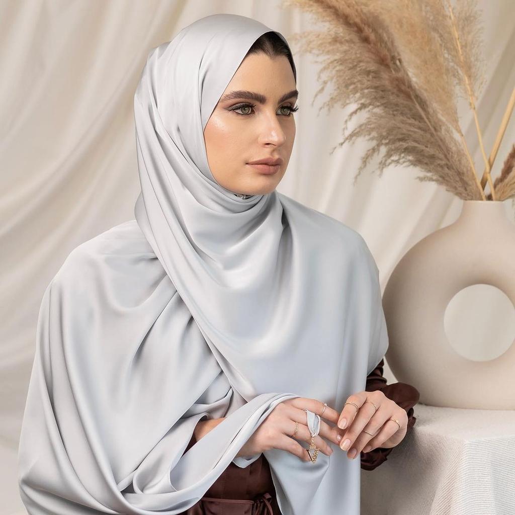 Muslim Silk Satin Scarf Women Luxury Design Shawl Satin Hijab Muslim Lady Smooth Shawl Silk Scarves Tudung