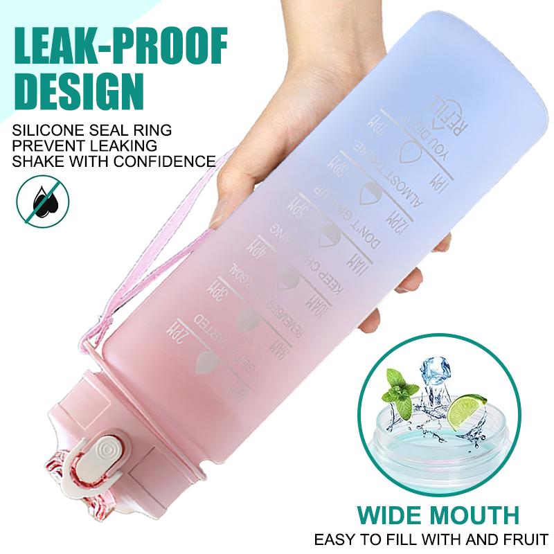 750 ml Sportwasserflasche mit Zeitmarkierung, auslaufsicherer Becher, motivierende tragbare Wasserflasche für Outdoor-Sport, Fitness, BPA-frei