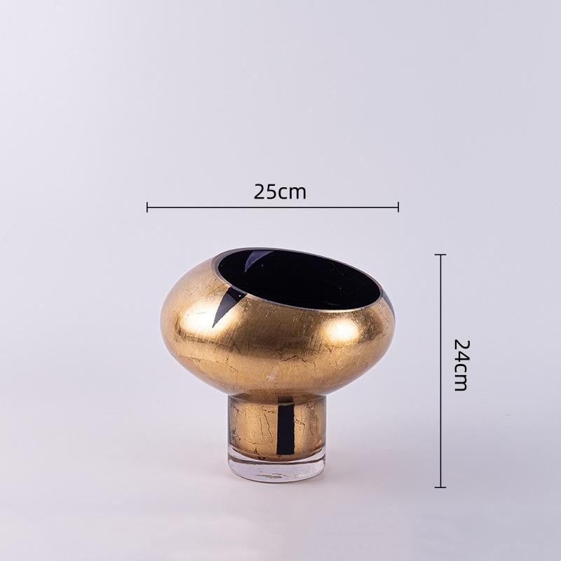 Golden Glass Vase Geometric Cylindrical Gold Foil Flower Vase Terrarium Hydroponic Floral Arrangement Flowerpot Home Decoration