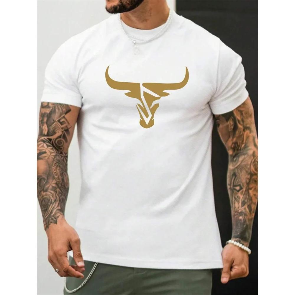 Summer Daily Casual Outdoor Street Short-sleeved Top Fashion 3D Bull Head Print Men's T-shirts