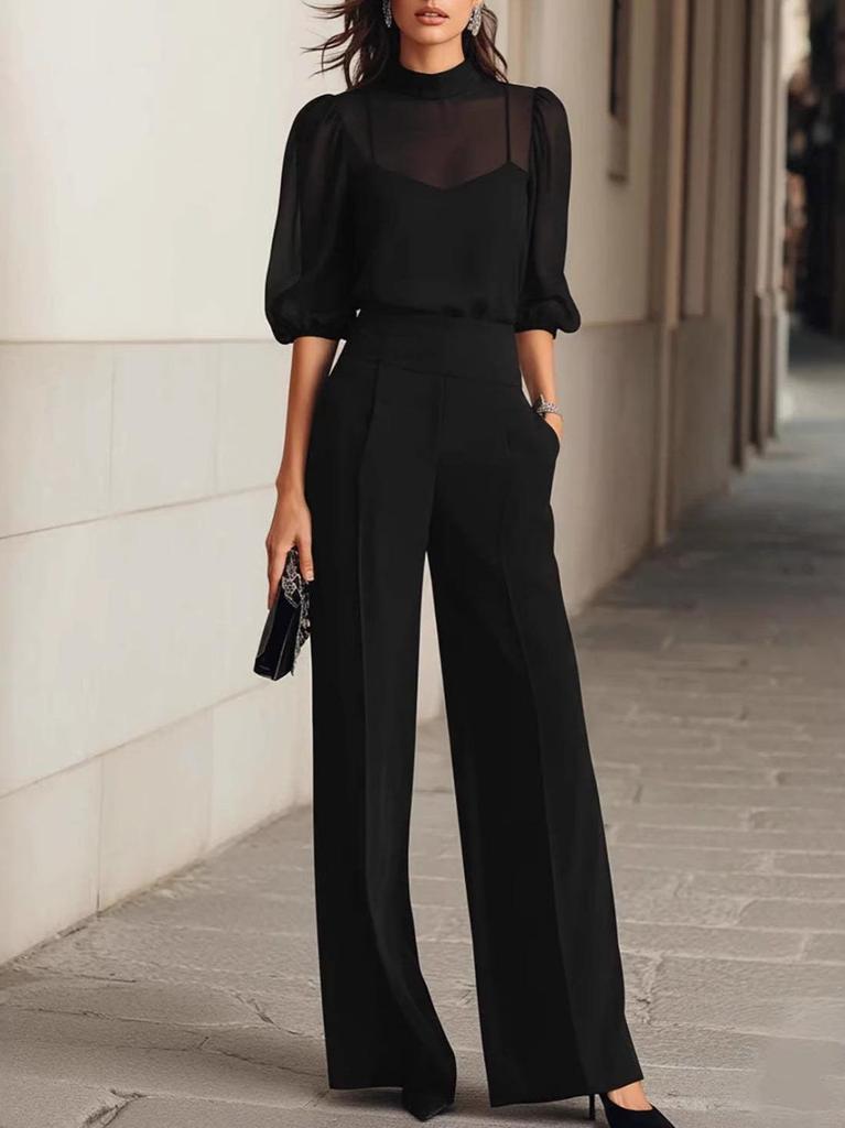 2026 Cross-Border Fashion Set: Women's Summer Slimming Printed Short Sleeve Top & Wide Leg Pants, 3-Piece Set