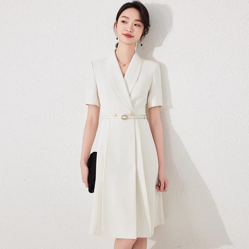 Aishangchen 2024 Women's White Slim Fit Summer Work Dress with Short Sleeves