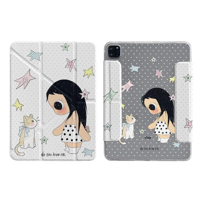 Cute Cat Star Folding Case With Pencil Holder IPad Mini 7/6 Air 8 Pro