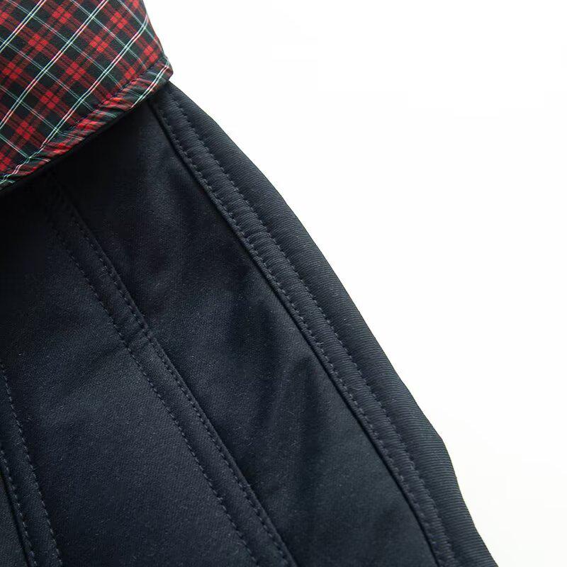 Ethnic Style Retro Plaid Harrington Collar Cotton Jacket for Autumn and Winter