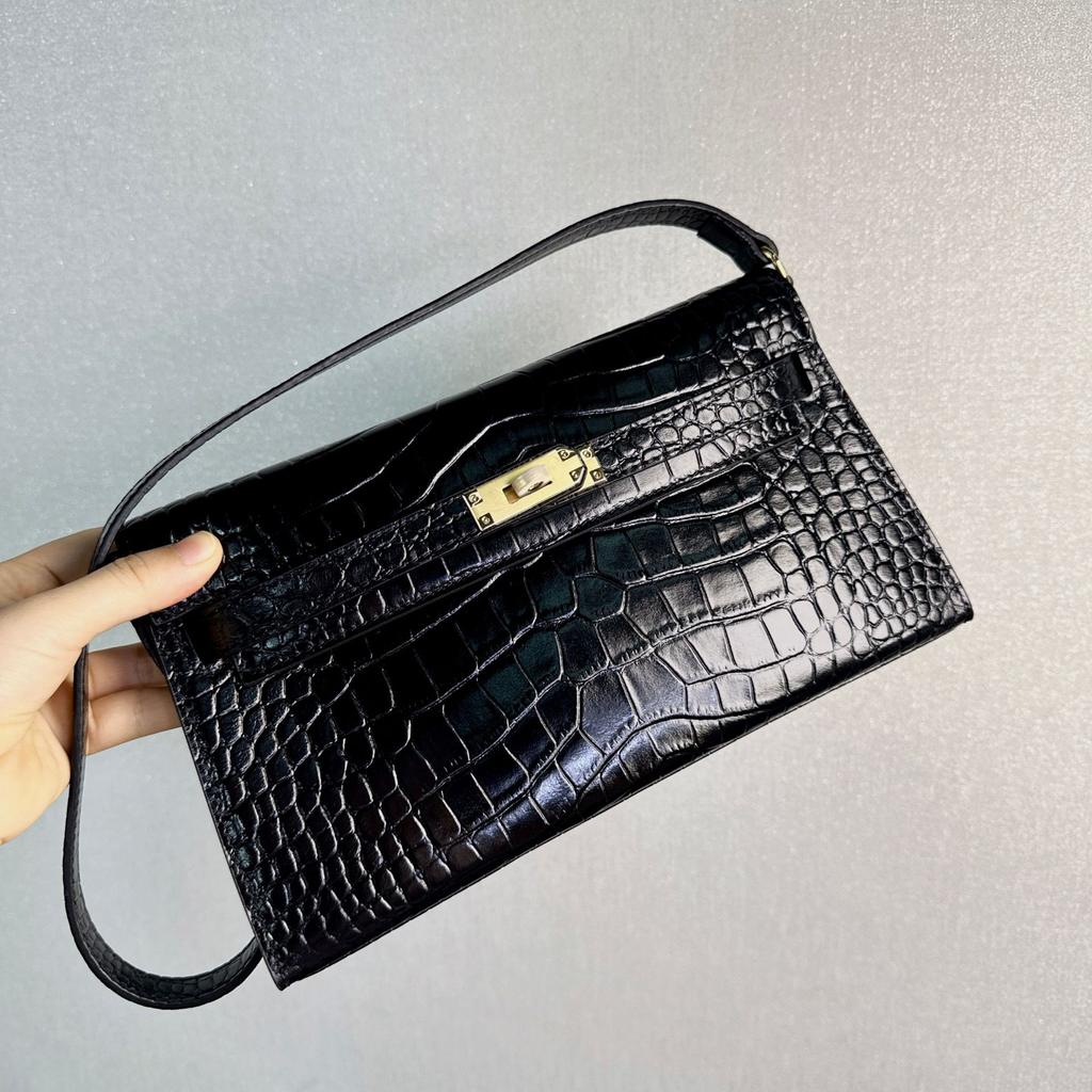 Pierwsza warstwa skóry bydlęcej wzór aligatora torba pod pachę Kelly damska premium matowa skóra elan na jedno ramię ukośny pasek torba bagietka