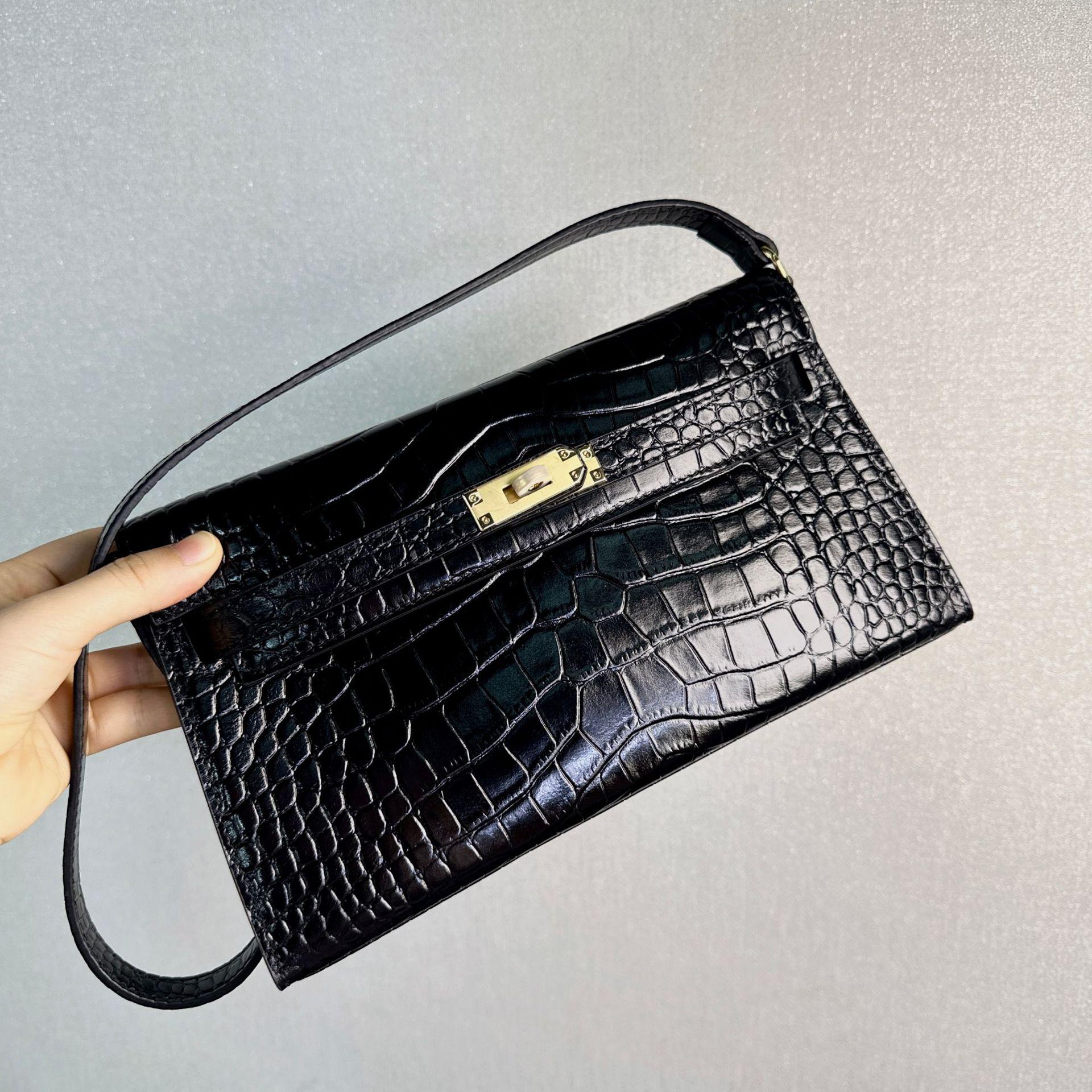 

Первый слой коровья кожа узор аллигатора сумка Келли подмышечная женская премиальная матовая кожа elan одно плечо через тело багетная сумка 27*14*5cm